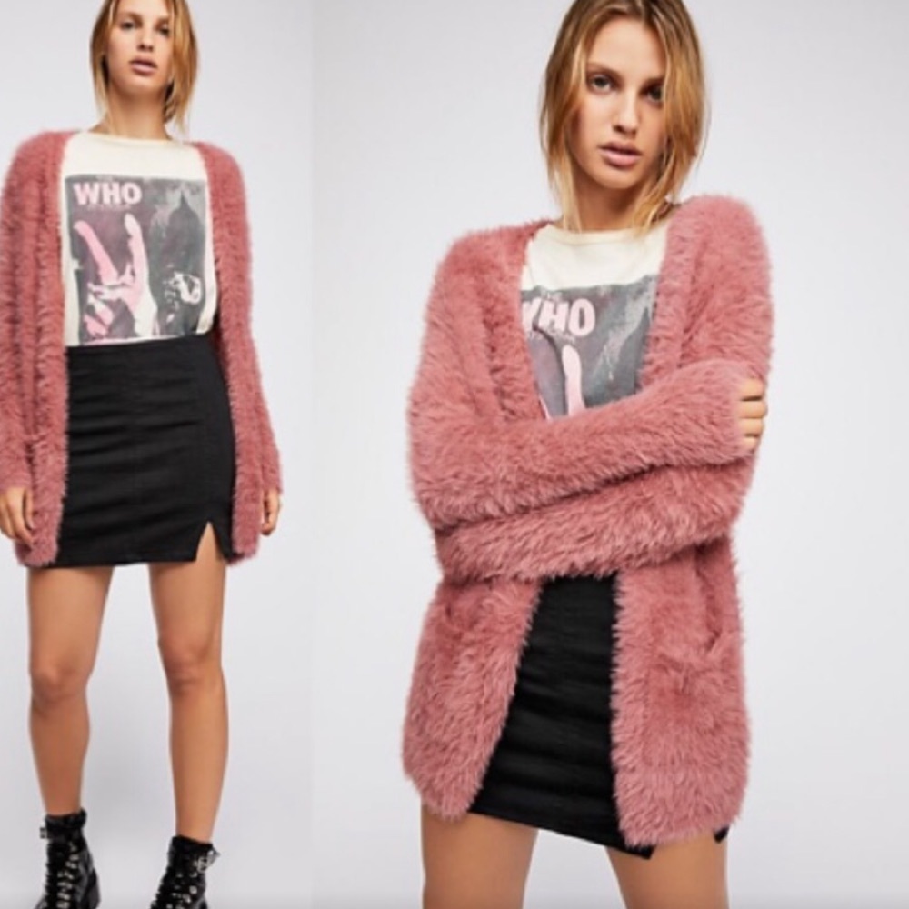 5. Free people furry cardigan pink xs